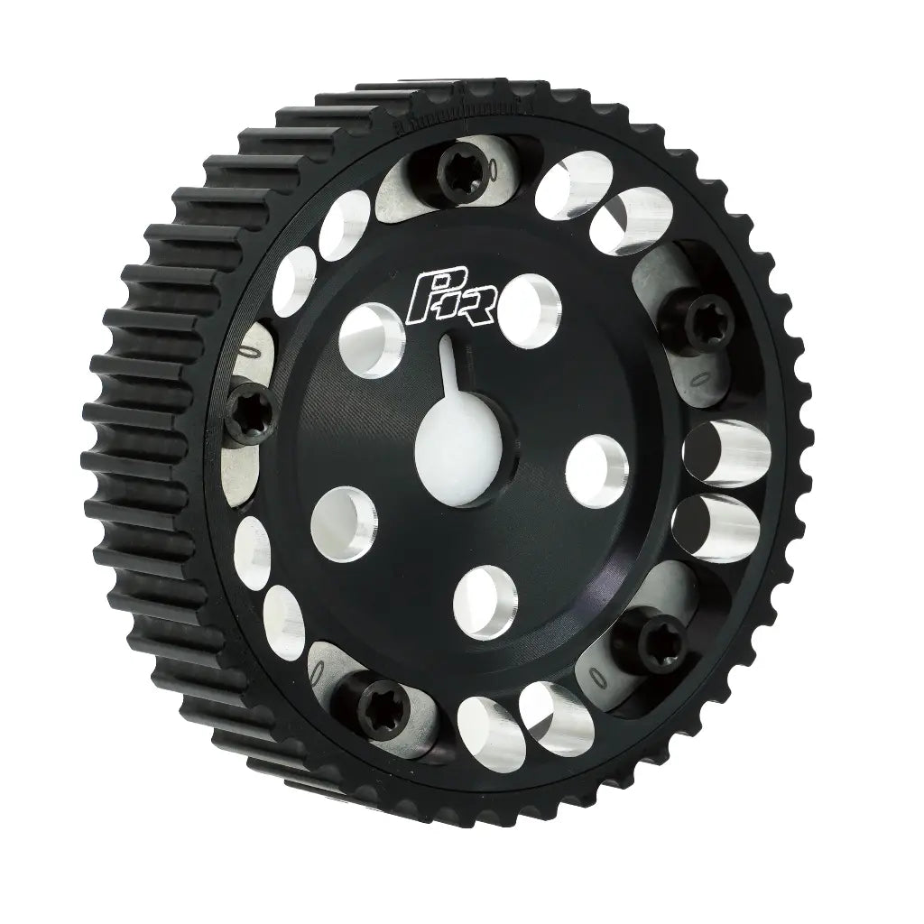 PHR Billet Titanium or Aluminum Adjustable Locking Cam Gear Builder for 2JZ/1JZ Engines - Black Anodized Aluminum Inner, Black Anodized Aluminum Outer, Stainless "0" Degree Locks, Black Titanium Hardware