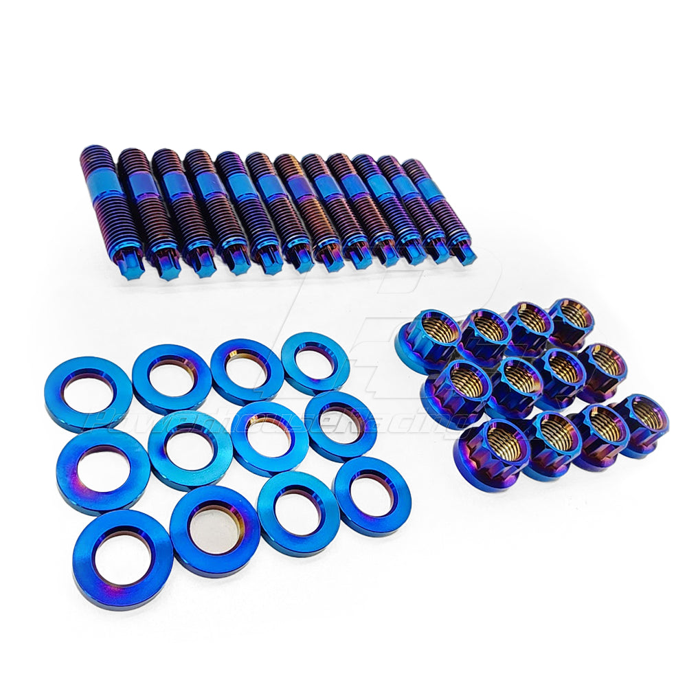 PHR Titanium Stud and Nut Kit for 2JZ Turbo Manifolds - 2JZ-GTE, Mixed 6 & 12 Point (half and half), Machined Titanium