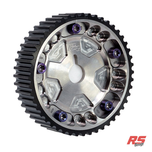 PHR Billet Titanium or Aluminum Adjustable Locking Cam Gear Builder for 2JZ/1JZ Engines - Machined Titanium Inner, Black Titanium Outer, Titanium "0" Degree Locks, Purple Titanium Hardware