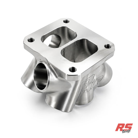 Collector, 304 Stainless Steel, Billet Machined, T4 Flange, Twin Scroll, 6 Inlets,1.25" SCH10 Inlets (1.44 "ID), Dual W