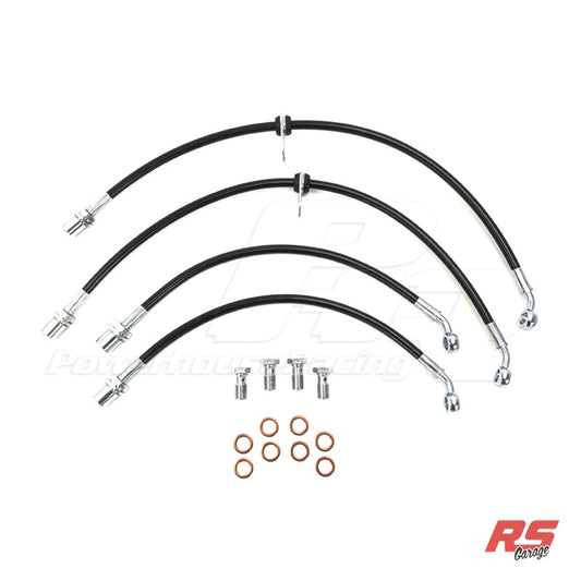 PHR Stainless Brake Line Kit for Supra Twin Turbo Calipers -Stainless braided lines with black coating -Twin Turbo Calip