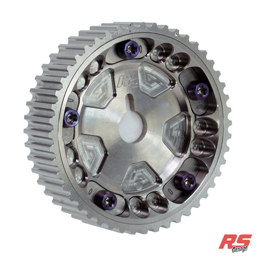 PHR Billet Titanium or Aluminum Adjustable Locking Cam Gear Builder for 2JZ/1JZ Engines - Machined Titanium Inner, Machined Titanium Outer, Titanium "0" Degree Locks, Purple Titanium Hardware