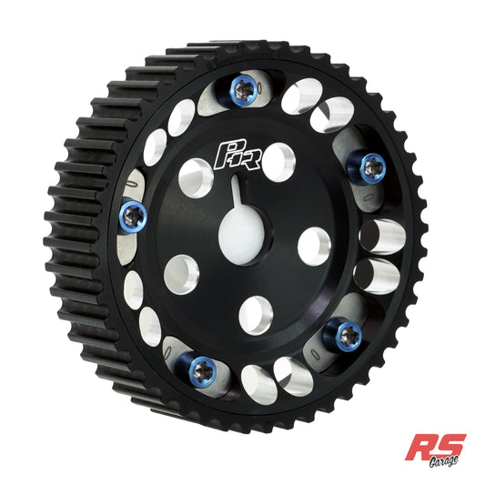 PHR Billet Titanium or Aluminum Adjustable Locking Cam Gear Builder for 2JZ/1JZ Engines - Black Anodized Aluminum Inner, Black Titanium Outer, Stainless "0" Degree Locks, Blue Titanium Hardware