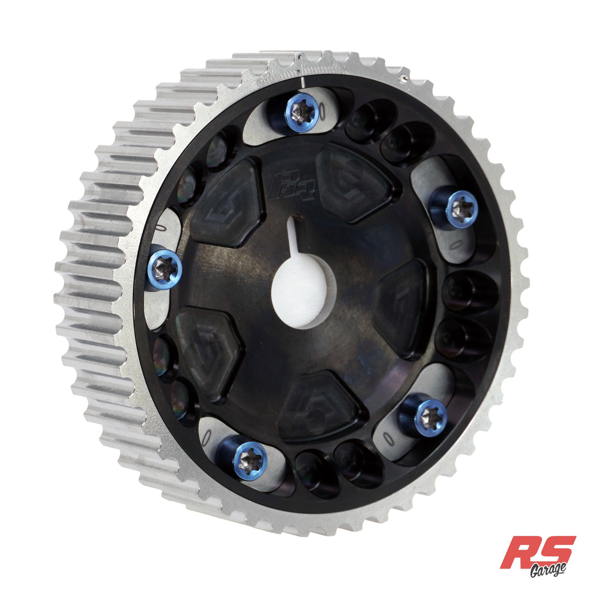 PHR Billet Titanium or Aluminum Adjustable Locking Cam Gear Builder for 2JZ/1JZ Engines - Black Titanium Inner, Machined Titanium Outer, Titanium "0" Degree Locks, Blue Titanium Hardware