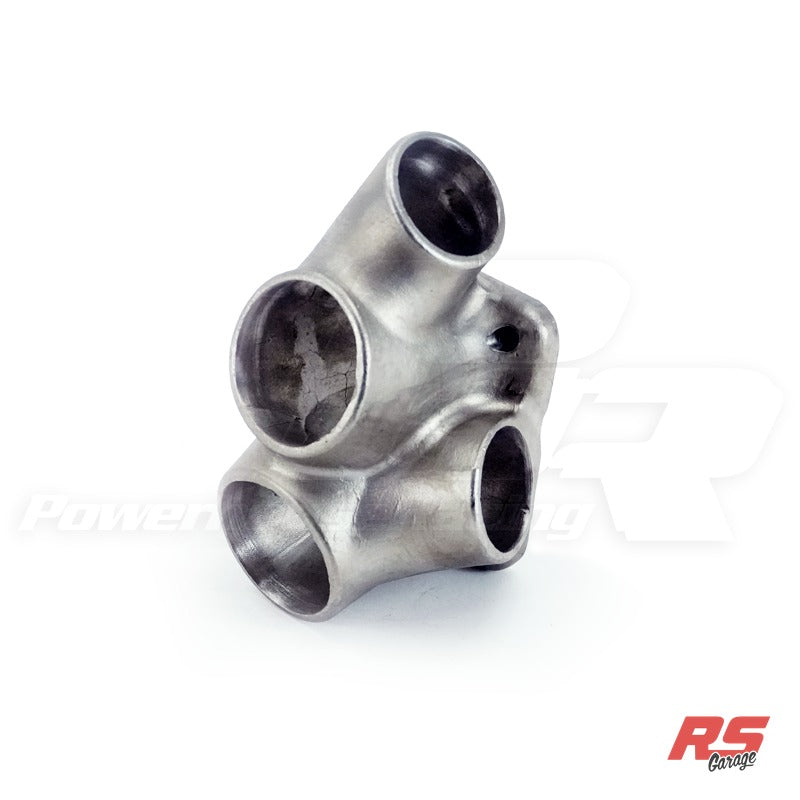 Collector, 304 Stainless Steel, Billet Machined, T4 Flange, Single Scroll Two 2" SCH10 Inlets (2.16 "ID), Dual WG Outlets (1.68"ID). This collector is used in the S45QR Manifold.