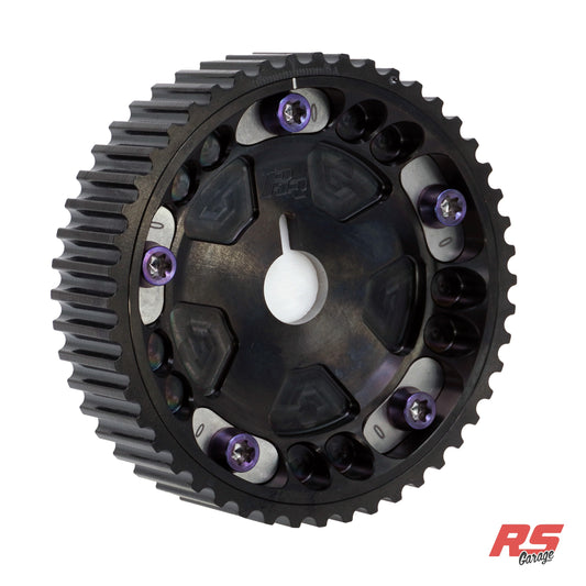 PHR Billet Titanium or Aluminum Adjustable Locking Cam Gear Builder for 2JZ/1JZ Engines - Black Titanium Inner, Black Anodized Aluminum Outer, Titanium "0" Degree Locks, Purple Titanium Hardware