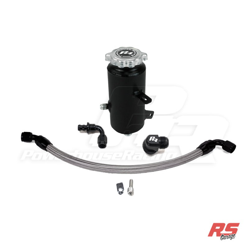 PHR Economy Power Steering Resevoir Kit -Stainless braided lines with black hose ends