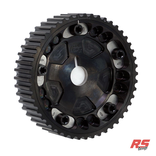 PHR Billet Titanium or Aluminum Adjustable Locking Cam Gear Builder for 2JZ/1JZ Engines - Black Titanium Inner, Black Anodized Aluminum Outer, Stainless "0" Degree Locks, Black Titanium Hardware