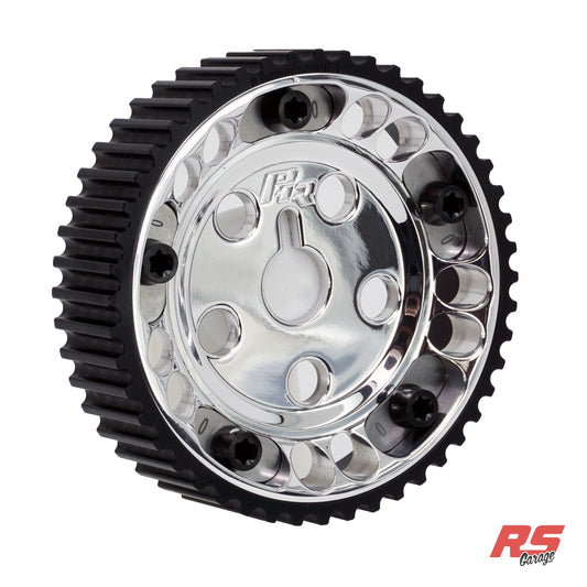 PHR Billet Titanium or Aluminum Adjustable Locking Cam Gear Builder for 2JZ/1JZ Engines - Polished Aluminum Inner, Black Titanium Outer, Stainless "0" Degree Locks, Black Titanium Hardware