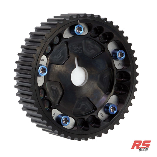 PHR Billet Titanium or Aluminum Adjustable Locking Cam Gear Builder for 2JZ/1JZ Engines - Black Titanium Inner, Black Titanium Outer, Titanium "0" Degree Locks, Blue Titanium Hardware
