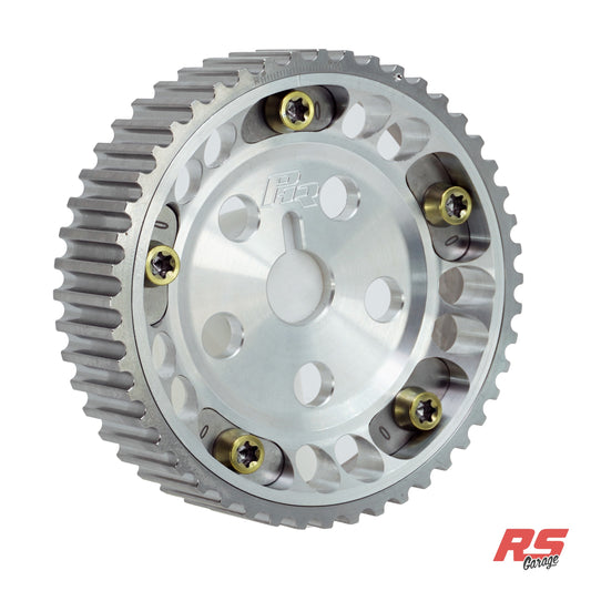 PHR Billet Titanium or Aluminum Adjustable Locking Cam Gear Builder for 2JZ/1JZ Engines - Machined Aluminum Inner, Machined Titanium Outer, Stainless "0" Degree Locks, Yellow Titanium Hardware