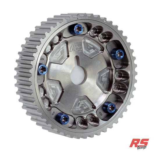 PHR Billet Titanium or Aluminum Adjustable Locking Cam Gear Builder for 2JZ/1JZ Engines - Machined Titanium Inner, Machined Titanium Outer, Titanium "0" Degree Locks, Blue Titanium Hardware
