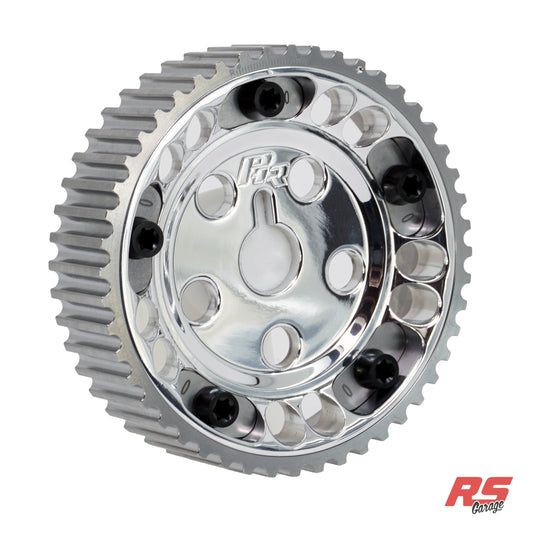 PHR Billet Titanium or Aluminum Adjustable Locking Cam Gear Builder for 2JZ/1JZ Engines - Polished Aluminum Inner, Machined Titanium Outer, Titanium "0" Degree Locks, Black Titanium Hardware