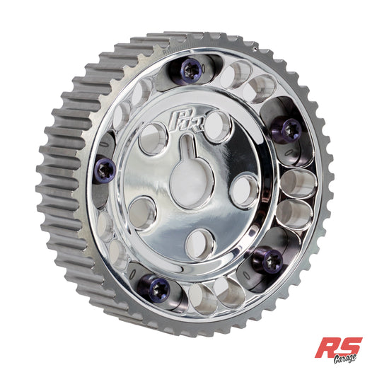 PHR Billet Titanium or Aluminum Adjustable Locking Cam Gear Builder for 2JZ/1JZ Engines - Polished Aluminum Inner, Machined Titanium Outer, Titanium "0" Degree Locks, Purple Titanium Hardware