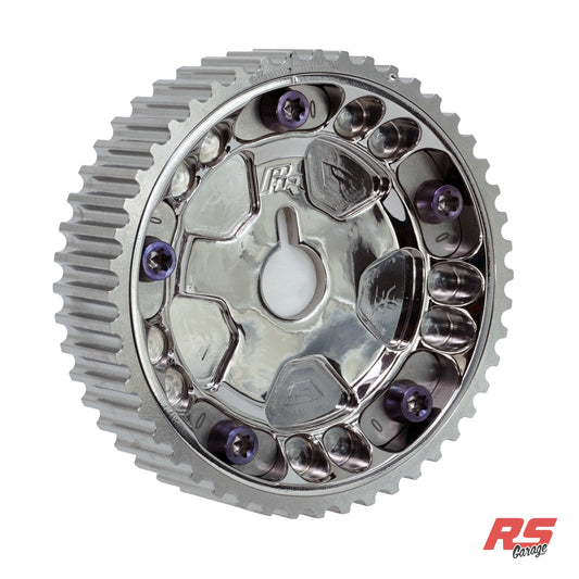 PHR Billet Titanium or Aluminum Adjustable Locking Cam Gear Builder for 2JZ/1JZ Engines - Polished Titanium Inner, Machined Titanium Outer, Titanium "0" Degree Locks, Purple Titanium Hardware