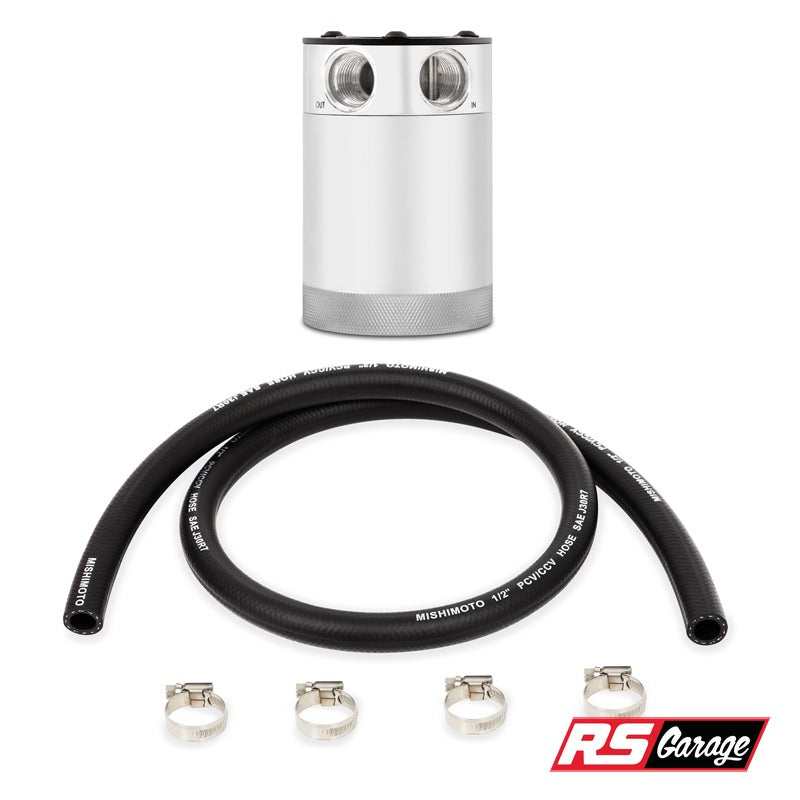 Mishimoto Universal Compact Aluminum Baffled Oil Catch Can 2-Port Polished 1/2" Hose Barb Fittings