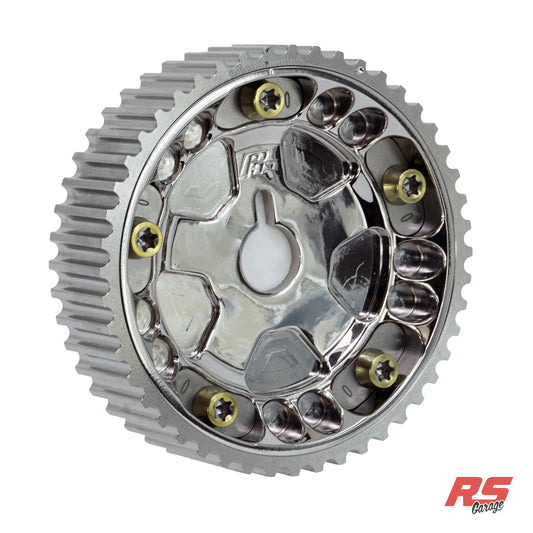 PHR Billet Titanium or Aluminum Adjustable Locking Cam Gear Builder for 2JZ/1JZ Engines - Polished Titanium Inner, Machined Titanium Outer, Stainless "0" Degree Locks, Yellow Titanium Hardware