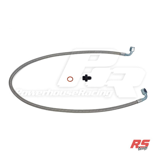 PHR Power Steering Cooler Delete Line -Stainless braided Line -Right Hand Drive - Works with PHR Billet Power Steering - Stainless braided, (RHD) Right Hand Drive