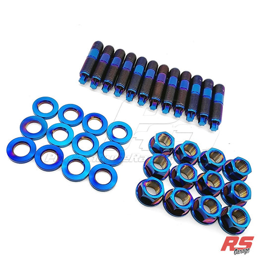 PHR Titanium Stud and Nut Kit for 2JZ Turbo Manifolds - 2JZ-GTE, 6 Point, PVD Blue