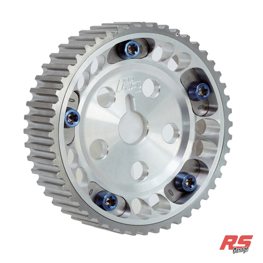 PHR Billet Titanium or Aluminum Adjustable Locking Cam Gear Builder for 2JZ/1JZ Engines - Machined Aluminum Inner, Machined Titanium Outer, Stainless "0" Degree Locks, Blue Titanium Hardware