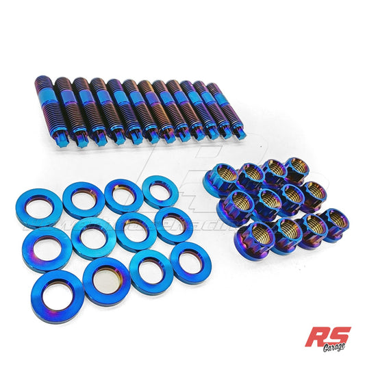 PHR Titanium Stud and Nut Kit for 2JZ Turbo Manifolds - 2JZ-GTE, 12 Point, PVD Blue