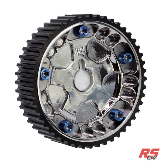 PHR Billet Titanium or Aluminum Adjustable Locking Cam Gear Builder for 2JZ/1JZ Engines - Polished Titanium Inner, Black Anodized Aluminum Outer, Titanium "0" Degree Locks, Blue Titanium Hardware