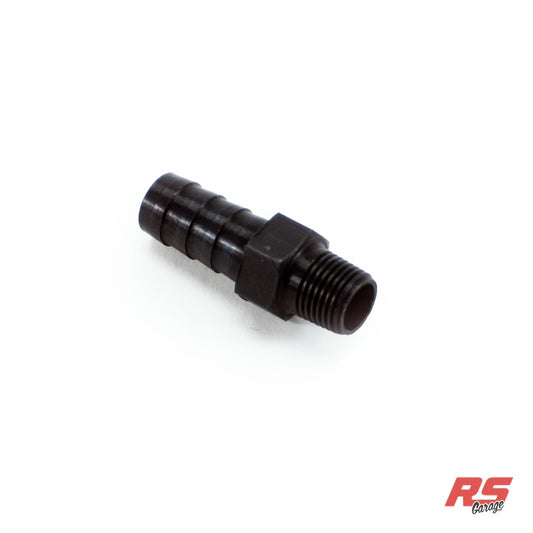 1/8 NPT male to 3/8 hose barb, Staight, Aluminum, Anodized Black
