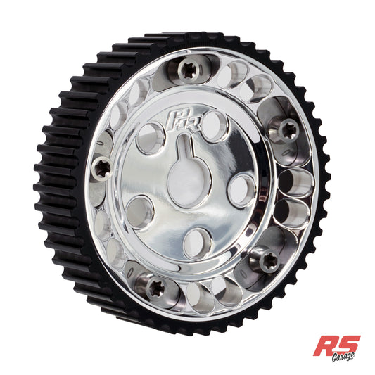PHR Billet Titanium or Aluminum Adjustable Locking Cam Gear Builder for 2JZ/1JZ Engines - Polished Aluminum Inner, Black Titanium Outer, Titanium "0" Degree Locks, Machined Titanium Hardware