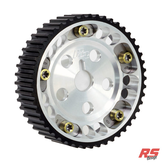 PHR Billet Titanium or Aluminum Adjustable Locking Cam Gear Builder for 2JZ/1JZ Engines - Machined Aluminum Inner, Black Titanium Outer, Stainless "0" Degree Locks, Yellow Titanium Hardware