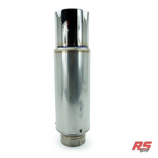 PHR Burns 4" Muffler with 5" polished tip -4 inch inlet diameter -6 inch diameter x 12 inches long canister -5 inch diam - 5.0 in (127 mm)