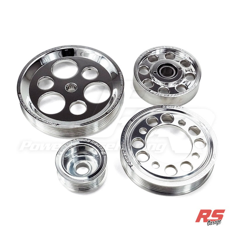 PHR 4 Piece POLISHED Billet Aluminum Pulley Set for 2JZ -Polished  - includes Alternator, P.S. Pump, Water Pump, and idler pulleys