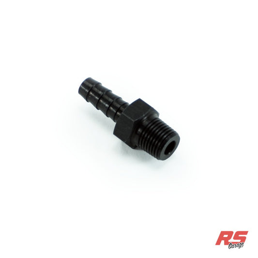 1/8 NPT male to 1/4 hose barb, Staight, Aluminum, Anodized Black