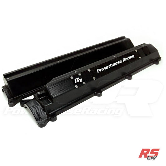 PHR Flex Billet Valve Covers for 2JZ, VVT-i, for Dry sump (No Oil Cap) - Black Anodized, Black Anodized, "Powerhouse Racing", 2 Block-Off Plates, Black Anodized, "PHR" Logo, Add Breather Manifolds (Set of two), Black Anodized, Stainless, Stainless