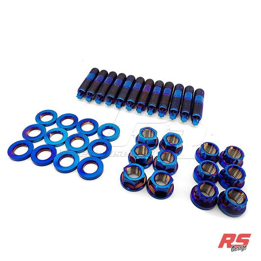 PHR Titanium Stud and Nut Kit for 2JZ Turbo Manifolds - 2JZ-GTE, Mixed 6 & 12 Point (half and half), PVD Blue