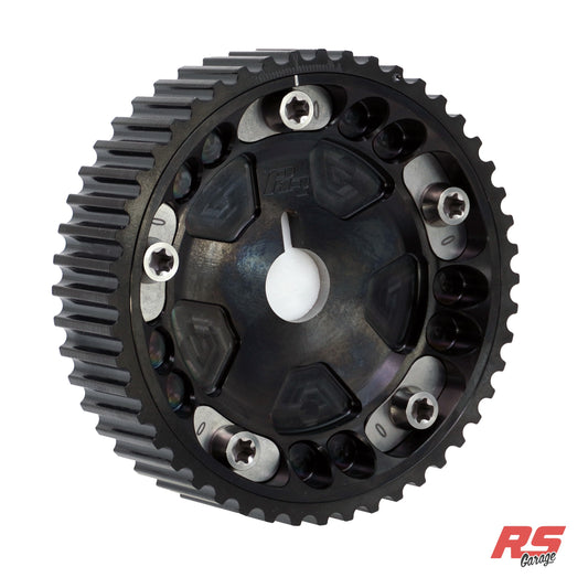 PHR Billet Titanium or Aluminum Adjustable Locking Cam Gear Builder for 2JZ/1JZ Engines - Black Titanium Inner, Black Anodized Aluminum Outer, Stainless "0" Degree Locks, Machined Titanium Hardware