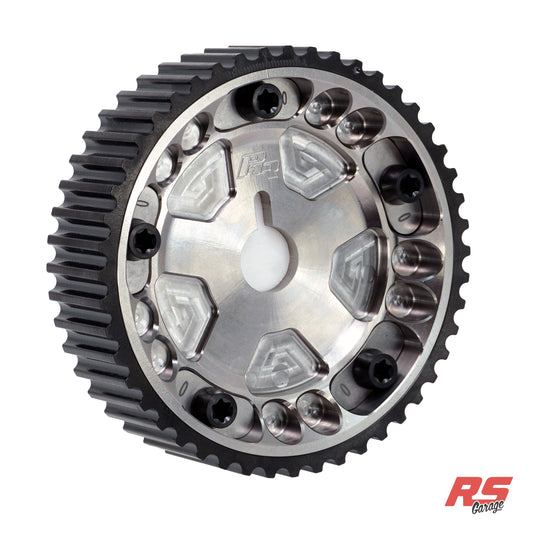 PHR Billet Titanium or Aluminum Adjustable Locking Cam Gear Builder for 2JZ/1JZ Engines - Machined Titanium Inner, Black Anodized Aluminum Outer, Stainless "0" Degree Locks, Black Titanium Hardware
