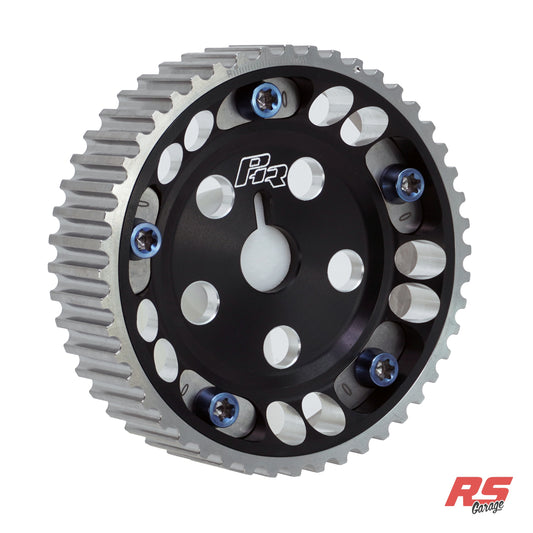 PHR Billet Titanium or Aluminum Adjustable Locking Cam Gear Builder for 2JZ/1JZ Engines - Black Anodized Aluminum Inner, Machined Titanium Outer, Titanium "0" Degree Locks, Blue Titanium Hardware