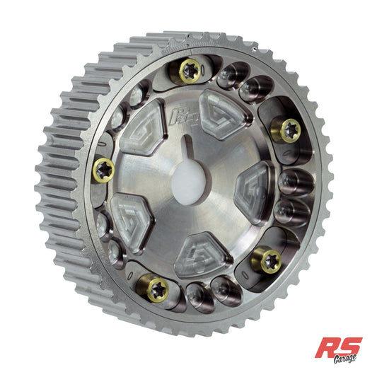 PHR Billet Titanium or Aluminum Adjustable Locking Cam Gear Builder for 2JZ/1JZ Engines - Machined Titanium Inner, Machined Titanium Outer, Stainless "0" Degree Locks, Yellow Titanium Hardware