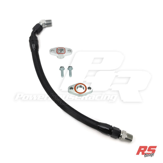 PHR Turbo Oil Drain Kit -Black braided line with black hose ends - Works on tall PHR Turbo Kits except for NA-T Street - Black braided with Black hose ends