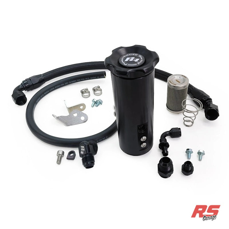 PHR Deluxe Power Steering Resevoir Kit -Black edition -Vented Cap -Black braided lines with black hose ends