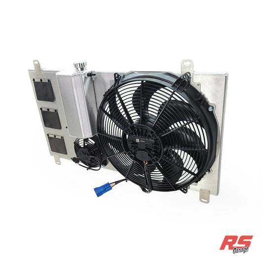 PHR SPAL 15.2" Single Brushless Fan Kit for MKIV Supra - 15.2" Brushless, Raw, Add Auxilary Fan, Add Attached Coolant Overflow Reservoir, Gloss Black Powder Coat, No Wiring Harness for 15.2" Fan, 43A, 6.5A