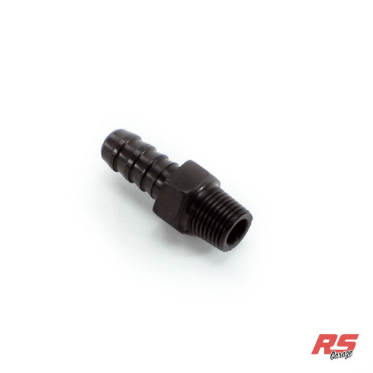 1/8 NPT male to 5/16 hose barb, Staight, Aluminum, Anodized Black