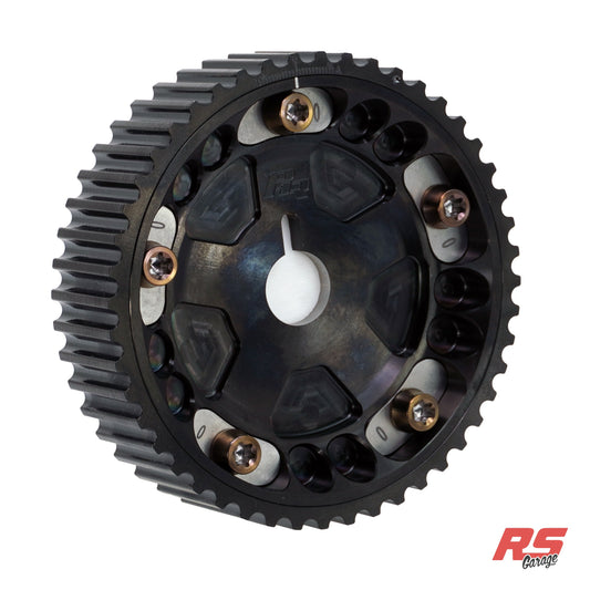 PHR Billet Titanium or Aluminum Adjustable Locking Cam Gear Builder for 2JZ/1JZ Engines - Black Titanium Inner, Black Anodized Aluminum Outer, Titanium "0" Degree Locks, Bronze Titanium Hardware