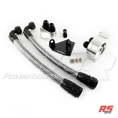PHR XTM Oil Filter Relocation Kit -Use without factory oil cooler -Stainless braided hose with black hose ends