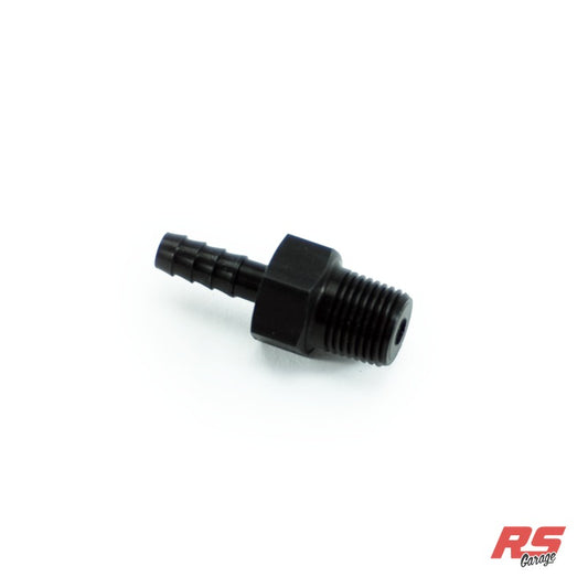 1/8 NPT male to 3/16 hose barb, Staight, Aluminum, Anodized Black