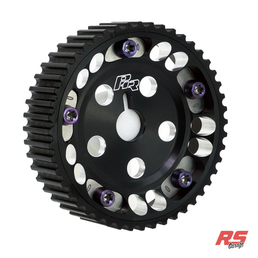 PHR Billet Titanium or Aluminum Adjustable Locking Cam Gear Builder for 2JZ/1JZ Engines - Black Anodized Aluminum Inner, Black Anodized Aluminum Outer, Titanium "0" Degree Locks, Purple Titanium Hardware